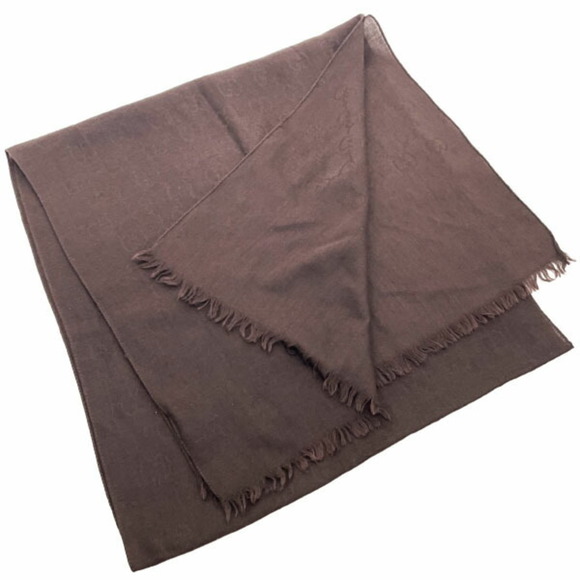 Gucci Stole GG Pattern Scarf Wool Silk Dark Brown 165904 GUCCI Shawl YY-14171